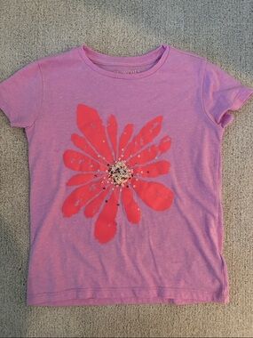 Crewcuts Pink Tee with Bright Red Floral Sequin Accent